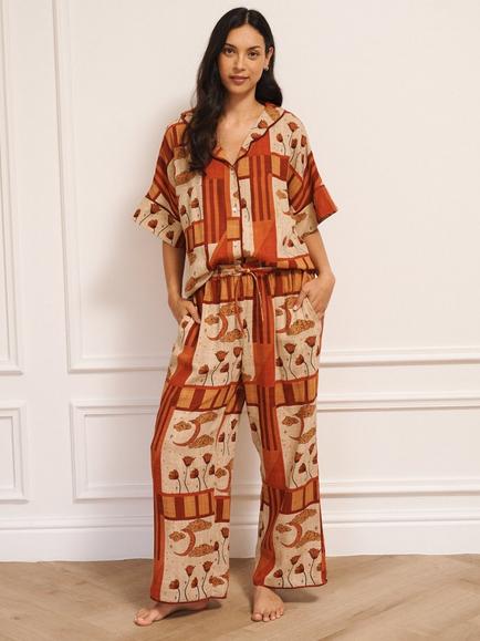 Their Nibs Patchwork Sky Flower Oversized Button Through Long Pyjama Set, Natural, Natural