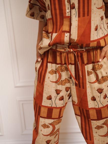 Their Nibs Patchwork Sky Flower Oversized Button Through Long Pyjama Set, Natural - view 2, Natural