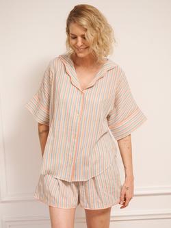 Their Nibs Stripe Button Through Short Cotton Pyjama Set, Natural, Natural