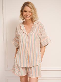 Their Nibs Stripe Button Through Short Cotton Pyjama Set, Natural - view 2, Natural