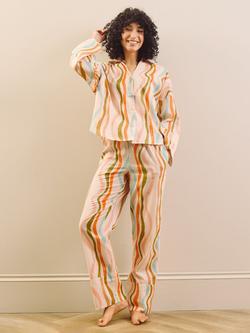 Their Nibs Rainbow Waves Button Through Long Cotton Voile Pyjama Set, Natural, Natural