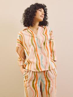 Their Nibs Rainbow Waves Button Through Long Cotton Voile Pyjama Set, Natural - view 2, Natural