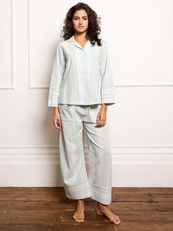 Their Nibs Sailor Stripe Button Through Long Cotton Blend Pyjama Set, Light Blue, Light Blue