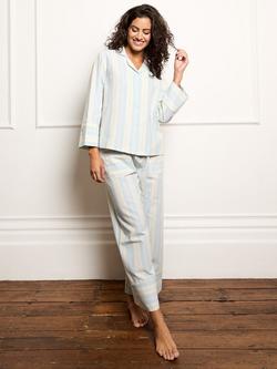 Their Nibs Sailor Stripe Button Through Long Cotton Blend Pyjama Set, Light Blue - view 2, Light Blue