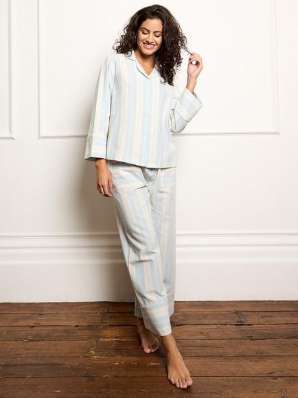 Their Nibs Sailor Stripe Button Through Long Cotton Blend Pyjama Set, Light Blue - view 2, Light Blue