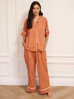 Their Nibs Oversized Button Through Short Sleeve Long Pyjama Set, Rust, Rust