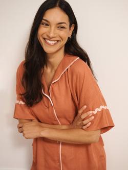 Their Nibs Oversized Button Through Short Sleeve Long Pyjama Set, Rust - view 2, Rust