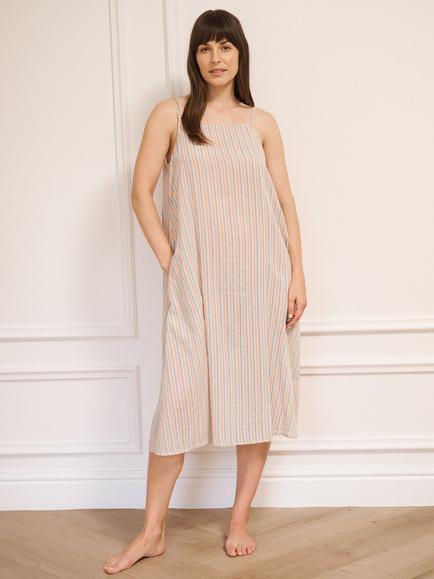 Their Nibs Stripe Midi Cotton Nightdress, Natural, Natural