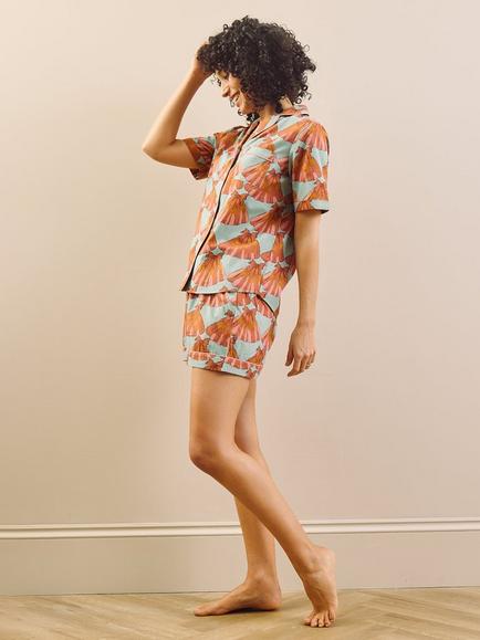 Their Nibs Turning Tides Button Through Short Cotton Pyjama Set, Aqua - view 2, Aqua