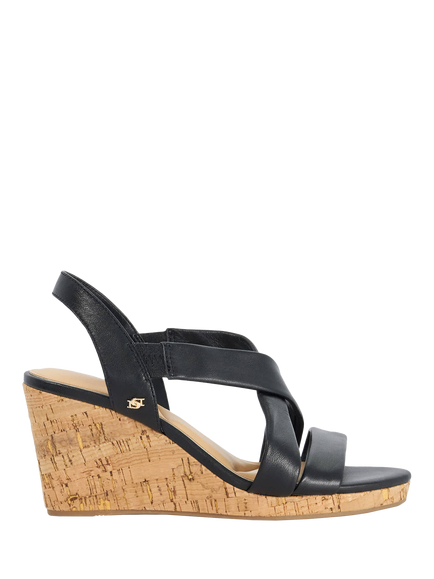 Dune London Kamies Leather Heeled Wedge Sandals, Black, Black