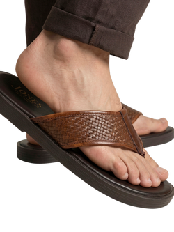 Jones Bootmaker Wallgate Woven Leather Toe Post Sandals - view 2, Brown