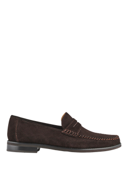 Jones Bootmaker Quennell Suede Penny Loafers, Dark Brown