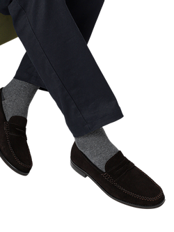 Jones Bootmaker Quennell Suede Penny Loafers - view 2, Dark Brown