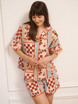 Their Nibs Tomato Kiss Button Through Short Cotton Voile Pyjama Set, Pink, Pink