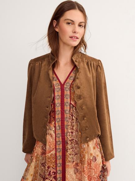 Monsoon Lucia Suedette Jacket, Brown, Brown