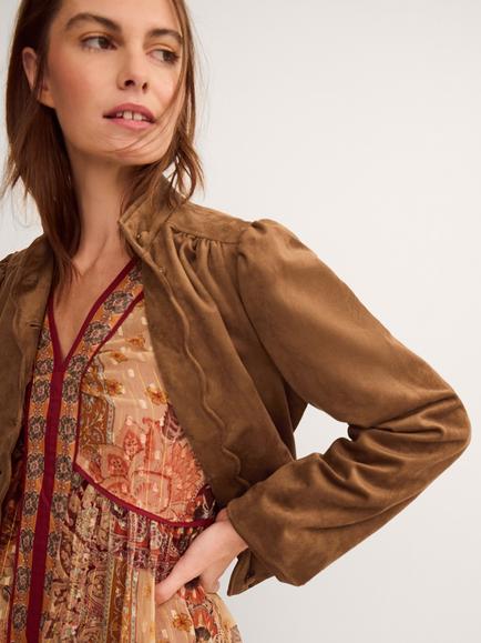 Monsoon Lucia Suedette Jacket, Brown - view 2, Brown