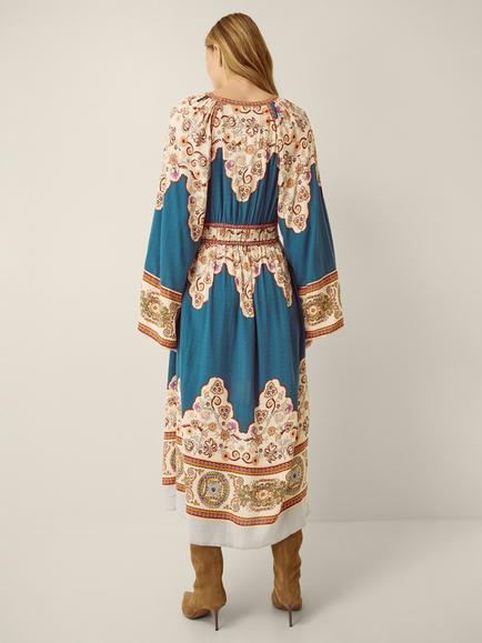 Monsoon Alexandra Floral A-Line Midi Dress containing LENZING™ ECOVERO™ Viscose, Teal - view 2, Teal