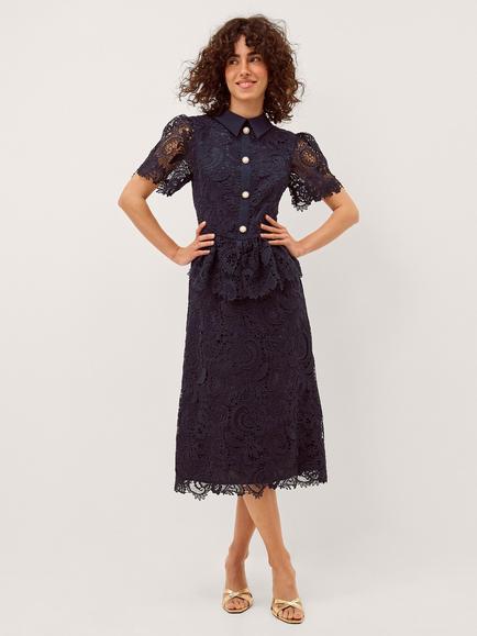 Monsoon Alice Peplum Dress, Navy, Navy