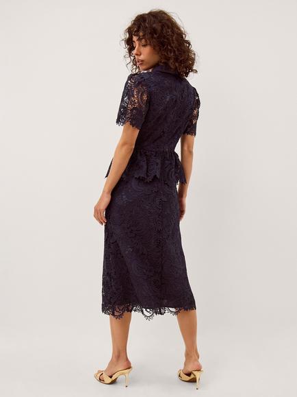 Monsoon Alice Peplum Dress, Navy - view 2, Navy