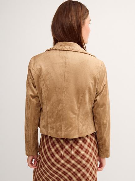 Monsoon Sofia Suedette Jacket, Blonde - view 2, Blonde