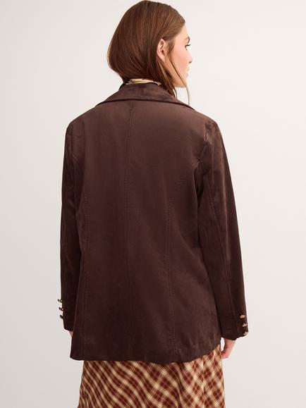 Monsoon Eva Suedette Jacket, Dark Brown - view 2, Dark Brown