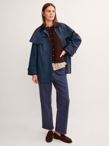 Monsoon Carly Cape Barn Jacket, Navy, Navy