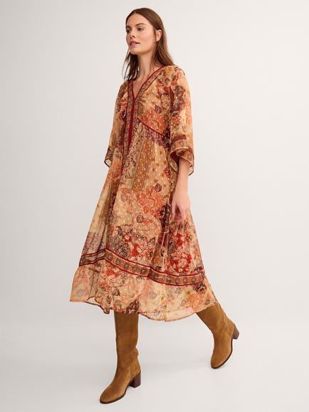 Monsoon Evelina Paisley A-Line Maxi Dress, Brown, Brown