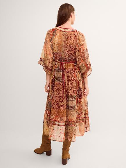 Monsoon Evelina Paisley A-Line Maxi Dress, Brown - view 2, Brown
