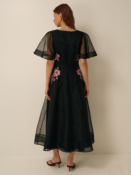 Monsoon Felicity Floral Embroidered Fit and Flare Midi Dress, Black - view 2, Black