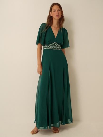 Monsoon Sienna Embellished Dress, Dark Green