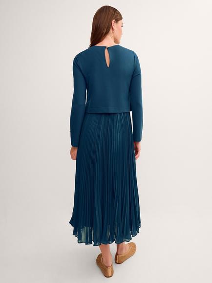 Monsoon Penny Pleat Fit and Flare Midi Dress, Teal - view 2, Teal