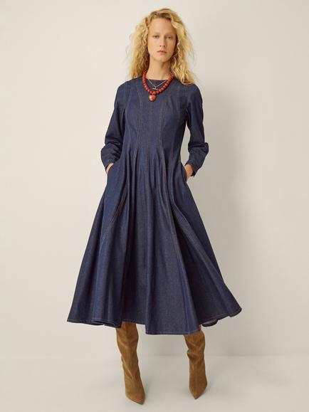 Monsoon Isadora Seamed Dress, Indigo, Indigo