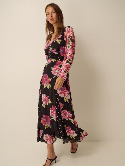 Monsoon Kiri Printed Dress, Black/Pink, Black/Pink