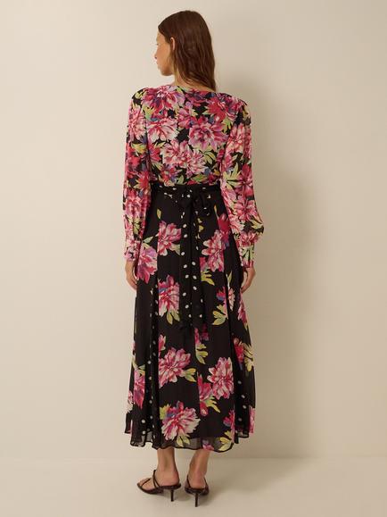 Monsoon Kiri Printed Dress, Black/Pink - view 2, Black/Pink