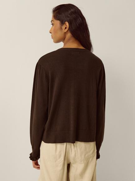 Monsoon Ruby Ruffle Cardigan containing LENZING™ ECOVERO™ Viscose, Chocolate - view 2, Chocolate