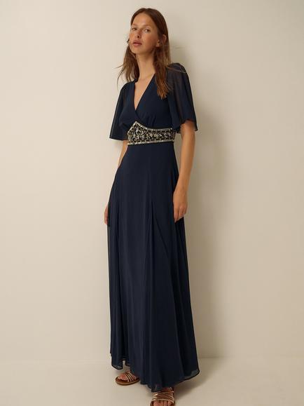 Monsoon Sienna Embellished Dress, Navy