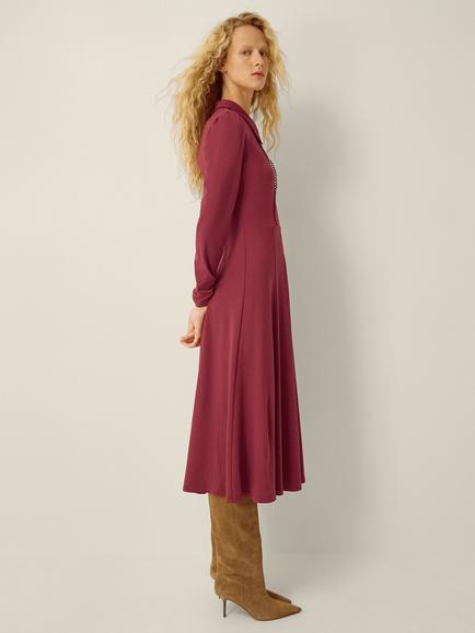 Monsoon Zoe Zip Jersey Dress, Burgundy - view 2, Burgundy