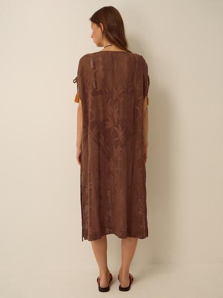 Monsoon Palma Jacquard Kaftan, Brown - view 2, Brown