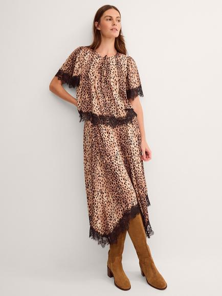 Monsoon Babette Print Skirt containing LENZING™ ECOVERO™ Viscose, Brown, Brown