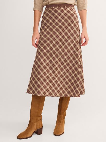 Monsoon Frankie Check A-Line Midi Skirt, Brown - view 2, Brown