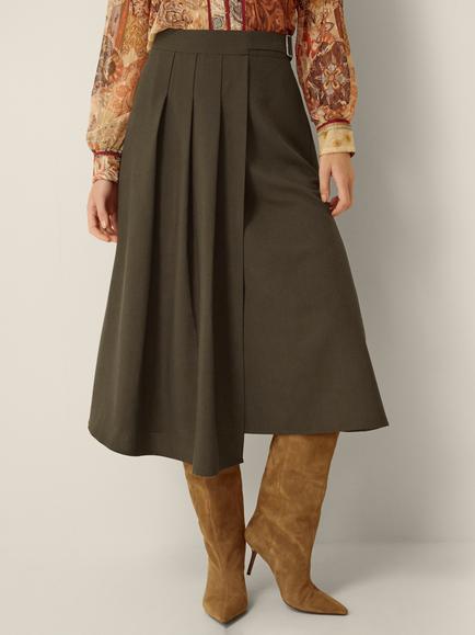 Monsoon Jillian Kilt A-Line Midi Skirt, Khaki, Khaki