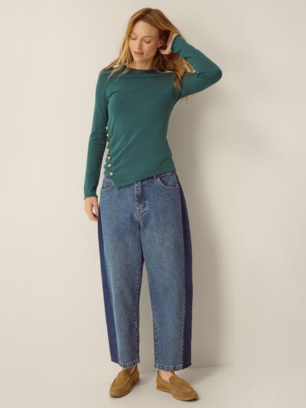 Monsoon Renee Ruched Boat Neck Jumper containing LENZING ECOVERO Viscose, Petrol, Petrol