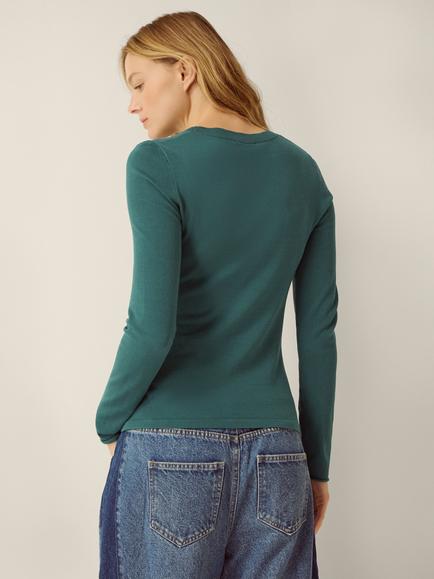 Monsoon Renee Ruched Boat Neck Jumper containing LENZING ECOVERO Viscose, Petrol - view 2, Petrol