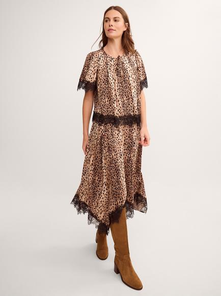 Monsoon Babette Lace Animal Short Sleeve Top containing LENZING™ ECOVERO™ Viscose, Brown, Brown