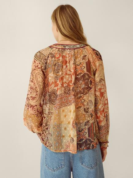 Monsoon Evelina Floral V-Neck Top, Brown - view 2, Brown