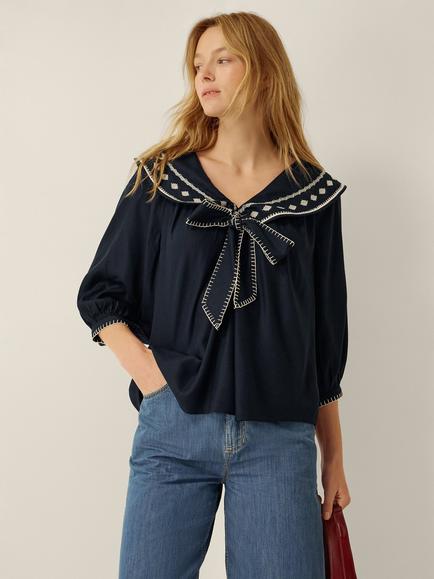 Monsoon Lila Three Quarter Length Top, Navy, Navy
