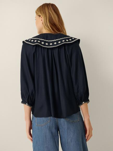 Monsoon Lila Three Quarter Length Top, Navy - view 2, Navy