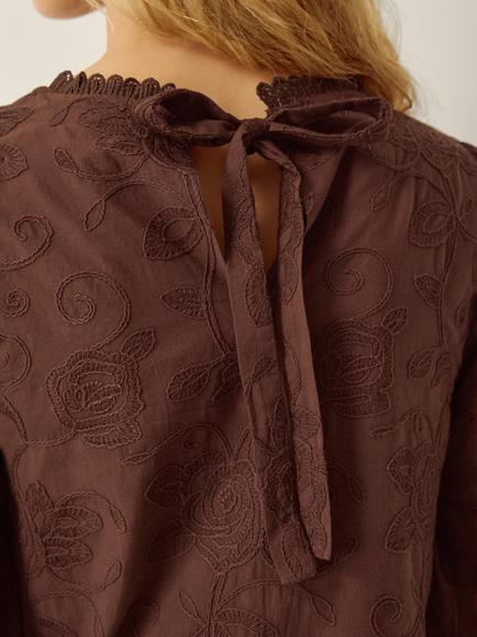 Monsoon Sabine Embroidered Top, Brown - view 2, Brown