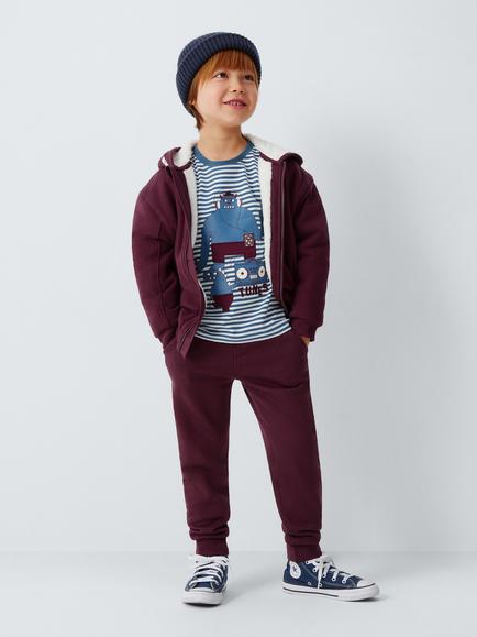 John Lewis Kids' Fleece Lined Hoodie, Fig - view 2, Fig