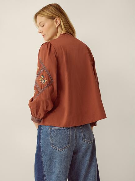 Monsoon Sadie Floral Embroidered Top, Rust - view 2, Rust